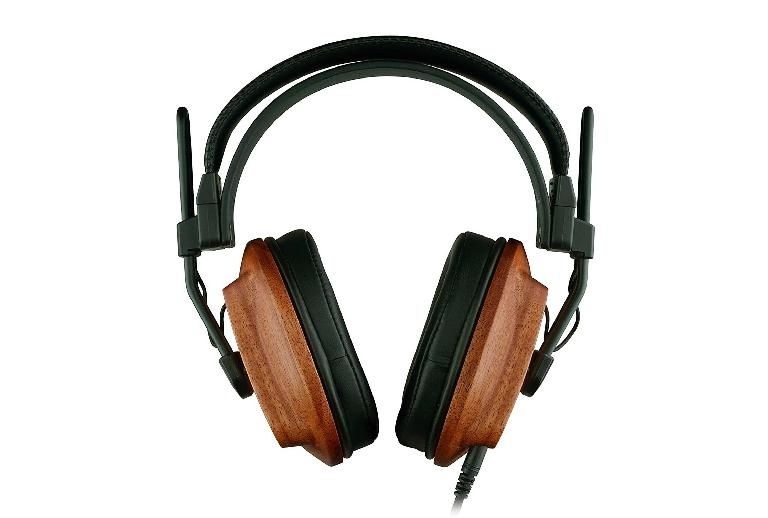 Houten over-ear hoofdtelefoon met kabel en dubbele hoofdband